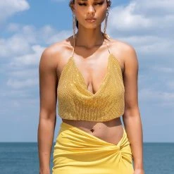 RIRI COWL NECK RHINESTONE BRALETTE -helmut shop riri cowl neck rhinestone bralette gold 3 3