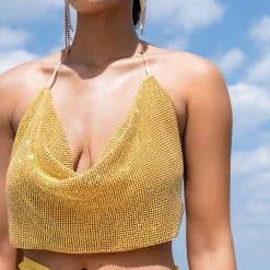RIRI COWL NECK RHINESTONE BRALETTE -helmut shop riri cowl neck rhinestone bralette gold 6 6