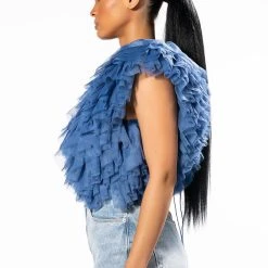 ROMANTIC TULLE RUFFLE BODYSUIT IN BLUE -helmut shop romantic tulle ruffle bodysuit in blue blue 4 4