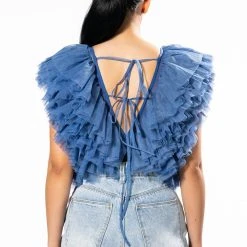 ROMANTIC TULLE RUFFLE BODYSUIT IN BLUE -helmut shop romantic tulle ruffle bodysuit in blue blue 5 5