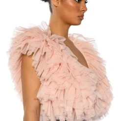 ROMANTIC TULLE RUFFLE BODYSUIT -helmut shop romantic tulle ruffle bodysuit beige multi 2 2 c1