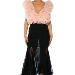 ROMANTIC TULLE RUFFLE BODYSUIT -helmut shop romantic tulle ruffle bodysuit beige multi 3 3 c1