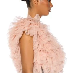 ROMANTIC TULLE RUFFLE BODYSUIT -helmut shop romantic tulle ruffle bodysuit beige multi 5 5 c1