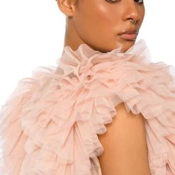 ROMANTIC TULLE RUFFLE BODYSUIT -helmut shop romantic tulle ruffle bodysuit beige multi 7 7 c1