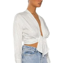 ROWLING TIED UP RHINESTONE BLOUSE -helmut shop rowling tied up rhinestone blouse white 2 2
