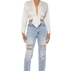 ROWLING TIED UP RHINESTONE BLOUSE -helmut shop rowling tied up rhinestone blouse white 3 3