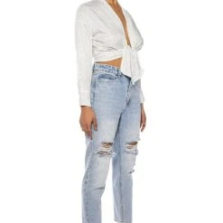 ROWLING TIED UP RHINESTONE BLOUSE -helmut shop rowling tied up rhinestone blouse white 4 4