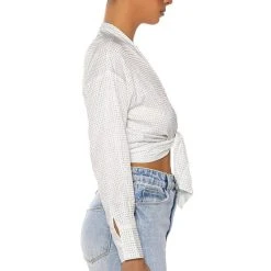 ROWLING TIED UP RHINESTONE BLOUSE -helmut shop rowling tied up rhinestone blouse white 5 5