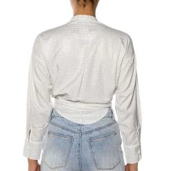 ROWLING TIED UP RHINESTONE BLOUSE -helmut shop rowling tied up rhinestone blouse white 6 6