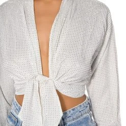 ROWLING TIED UP RHINESTONE BLOUSE -helmut shop rowling tied up rhinestone blouse white 7 7