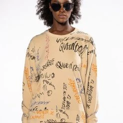 ROYALTY DRAWING CREWNECK SWEATSHIRT -helmut shop royalty drawing crewneck sweatshirt beige 3 3 c1 c1 c1