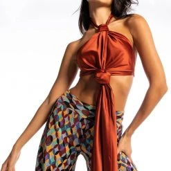 RULES DON'T APPLY SLEEVELESS SATIN HALTER BLOUSE -helmut shop rules dont apply sleeveless satin halter blouse rust 2 2