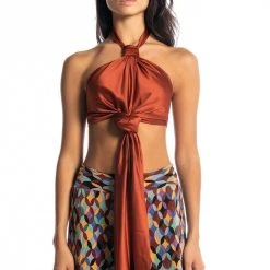 RULES DON'T APPLY SLEEVELESS SATIN HALTER BLOUSE -helmut shop rules dont apply sleeveless satin halter blouse rust 5 5