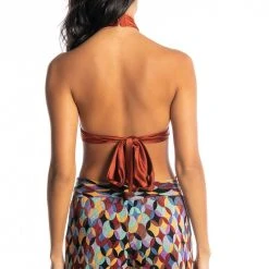 RULES DON'T APPLY SLEEVELESS SATIN HALTER BLOUSE -helmut shop rules dont apply sleeveless satin halter blouse rust 7 7