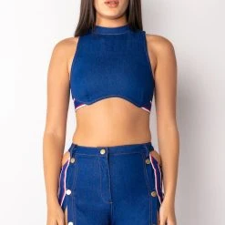 RUN IT UP CROPPED DENIM TOP -helmut shop run it up cropped denim top dark blue denim 3 3