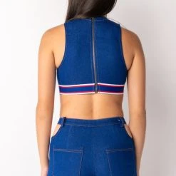 RUN IT UP CROPPED DENIM TOP -helmut shop run it up cropped denim top dark blue denim 5 5