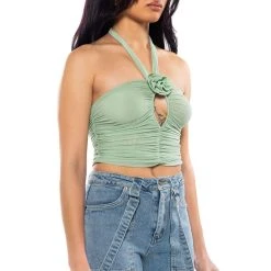 SADIE SAGE GREEN KEYHOLE HALTER TOP -helmut shop sadie sage green keyhole halter top green 2 2 c1