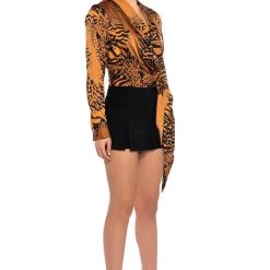 SAFARI SATIN PRINTED BLOUSE -helmut shop safari satin printed blouse brown multi 4 4