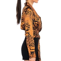 SAFARI SATIN PRINTED BLOUSE -helmut shop safari satin printed blouse brown multi 5 5