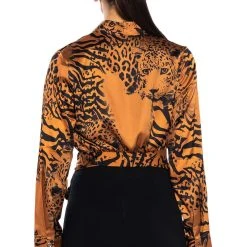SAFARI SATIN PRINTED BLOUSE -helmut shop safari satin printed blouse brown multi 6 6