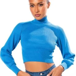 SAGE CROPPED TURTLENECK SWEATER