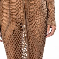 SAND DUNES LONG SLEEVE CROCHET TOP AND MAXI SKIRT SET -helmut shop sand dunes long sleeve crochet top and maxi skirt set brown 10 10