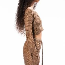 SAND DUNES LONG SLEEVE CROCHET TOP AND MAXI SKIRT SET -helmut shop sand dunes long sleeve crochet top and maxi skirt set brown 5 5
