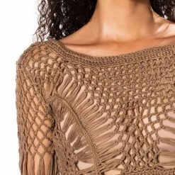 SAND DUNES LONG SLEEVE CROCHET TOP AND MAXI SKIRT SET -helmut shop sand dunes long sleeve crochet top and maxi skirt set brown 9 9