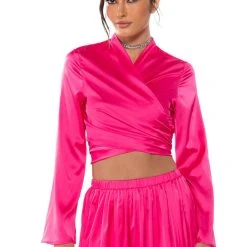 SAUCY VNECK WRAP TOP -helmut shop saucy vneck wrap top pink 2 2