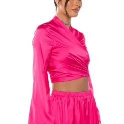 SAUCY VNECK WRAP TOP -helmut shop saucy vneck wrap top pink 3 3