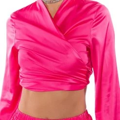 SAUCY VNECK WRAP TOP -helmut shop saucy vneck wrap top pink 8 8