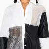 SAY IT AGAIN BUTTON UP BLOUSE WITH RHINESTONE TRIM -helmut shop say it again button up blouse with rhinestone trim black white 10 10 c1