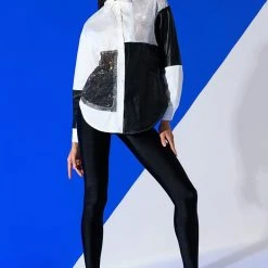 SAY IT AGAIN BUTTON UP BLOUSE WITH RHINESTONE TRIM -helmut shop say it again button up blouse with rhinestone trim black white 2 2 c1 c1 c1 c1