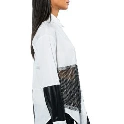 SAY IT AGAIN BUTTON UP BLOUSE WITH RHINESTONE TRIM -helmut shop say it again button up blouse with rhinestone trim black white 7 7 c1 c1 c1