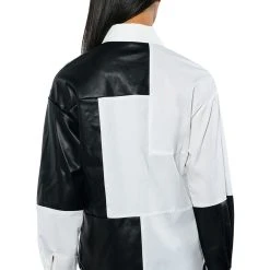 SAY IT AGAIN BUTTON UP BLOUSE WITH RHINESTONE TRIM -helmut shop say it again button up blouse with rhinestone trim black white 8 8 c1 c1 c1