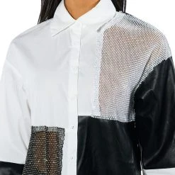 SAY IT AGAIN BUTTON UP BLOUSE WITH RHINESTONE TRIM -helmut shop say it again button up blouse with rhinestone trim black white 9 9 c1 c1