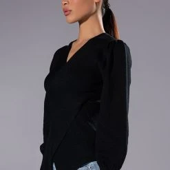 SAYLOR CROSS FRONT LONG SLEEVE SWEATER -helmut shop saylor cross front long sleeve sweater black 3 3