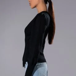 SAYLOR CROSS FRONT LONG SLEEVE SWEATER -helmut shop saylor cross front long sleeve sweater black 4 4