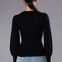 SAYLOR CROSS FRONT LONG SLEEVE SWEATER -helmut shop saylor cross front long sleeve sweater black 5 5