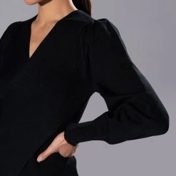 SAYLOR CROSS FRONT LONG SLEEVE SWEATER -helmut shop saylor cross front long sleeve sweater black 6 6