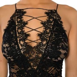 SEE ME SOMETIME CROSS FRONT LACE BODYSUIT -helmut shop see me sometime cross front lace bodysuit black 6 6