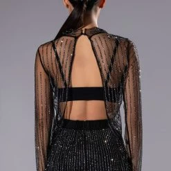 SELENA LONG SLEEVE EMBELLISHED TOP 11 SELENA LONG SLEEVE EMBELLISHED TOP -helmut shop selena long sleeve embellished top black grey 4 4