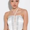SELF CONTROL LACE UP RHINESTONE SATIN CORSET -helmut shop self control lace up rhinestone satin corset white 1 1