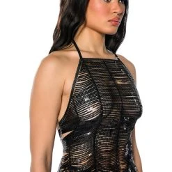 SENORITA EMBELLISHED HALTER TOP IN BLACK -helmut shop senorita embellished halter top black 2 2