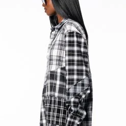 SERVING PLAID BUTTON DOWN BLOUSE -helmut shop serving plaid button down blouse black multi 6 6