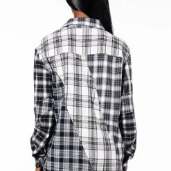 SERVING PLAID BUTTON DOWN BLOUSE -helmut shop serving plaid button down blouse black multi 7 7