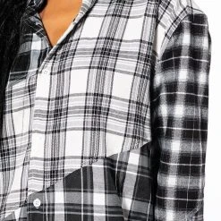 SERVING PLAID BUTTON DOWN BLOUSE -helmut shop serving plaid button down blouse black multi 8 8