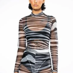 SET YOU STRAIGHT LONG SLEEVE MOCK NECK MESH BODYSUIT 10 SET YOU STRAIGHT LONG SLEEVE MOCK NECK MESH BODYSUIT -helmut shop set you straight long sleeve mock neck mesh bodysuit black white 3 3