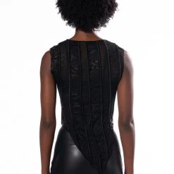 SEXY LACE PANEL SLEEVELESS MESH BLOUSE -helmut shop sexy lace panel sleeveless mesh blouse black 5 5