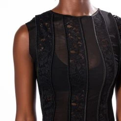 SEXY LACE PANEL SLEEVELESS MESH BLOUSE -helmut shop sexy lace panel sleeveless mesh blouse black 6 6